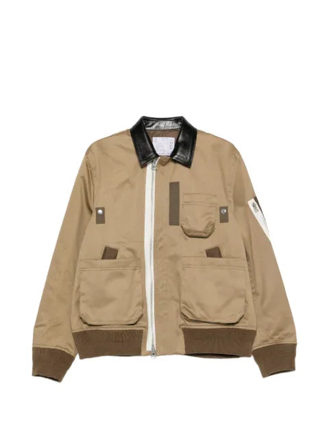 sacai leather-collar zip-up jacket