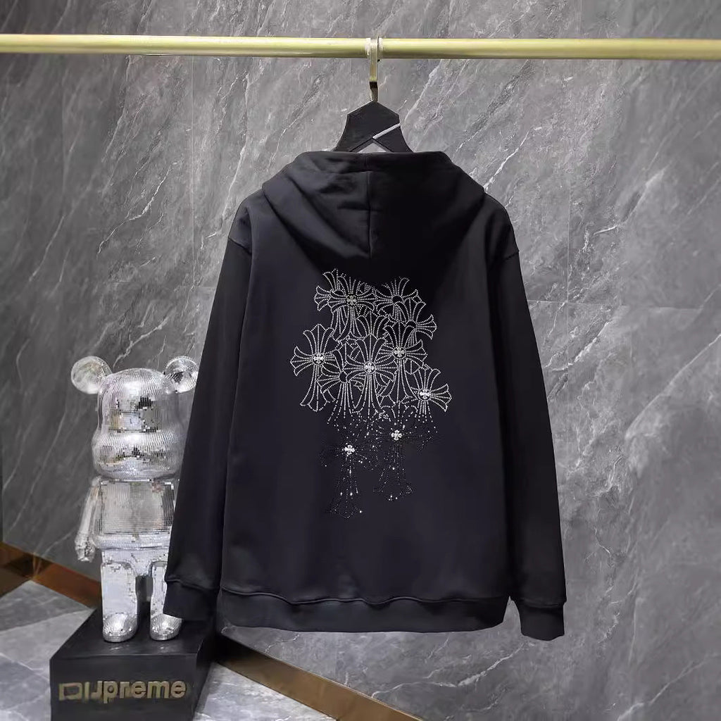 Chrome Heart Hoodie Autumn Winter Crowe Hot Diamond Cross Hooded Sweater Loose