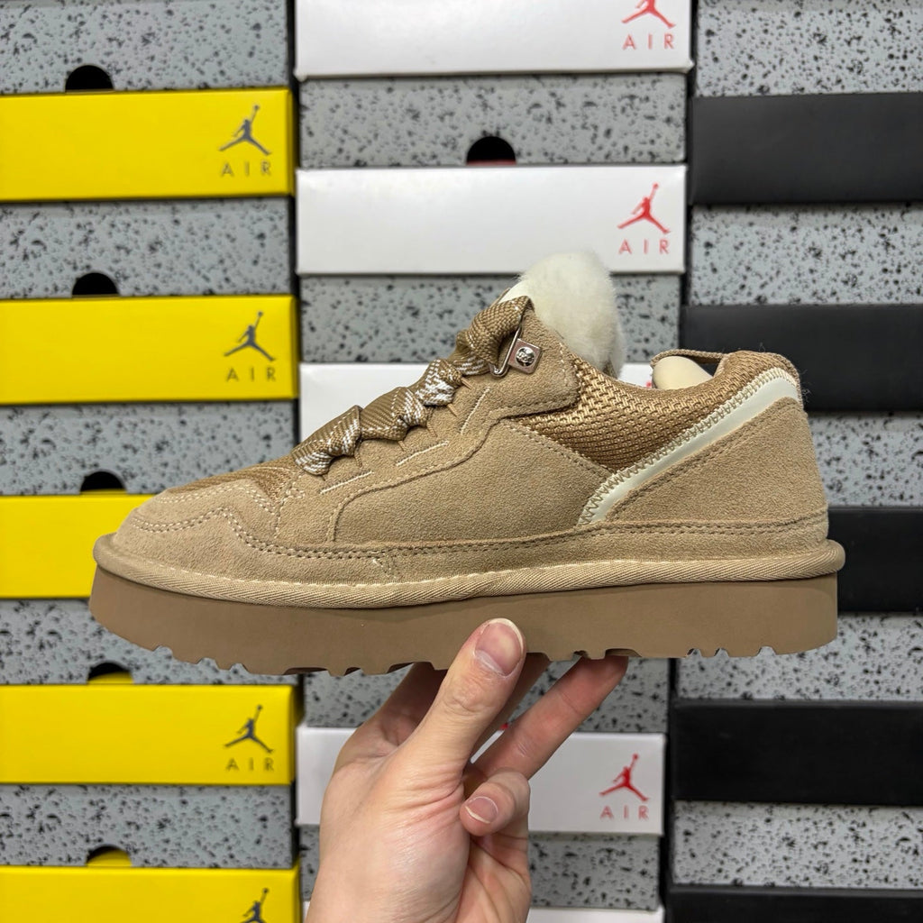 UGG Lowmel Lace-Up Sneaker – Suede & Mesh Low-Top Trainer with Shearling Lining & Tonal Lug Sole in Sand