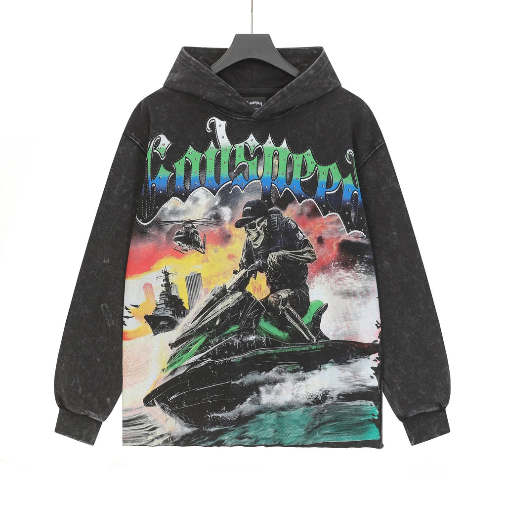 Godspeed Jet Ski Graphic Acid-Wash Hoodie