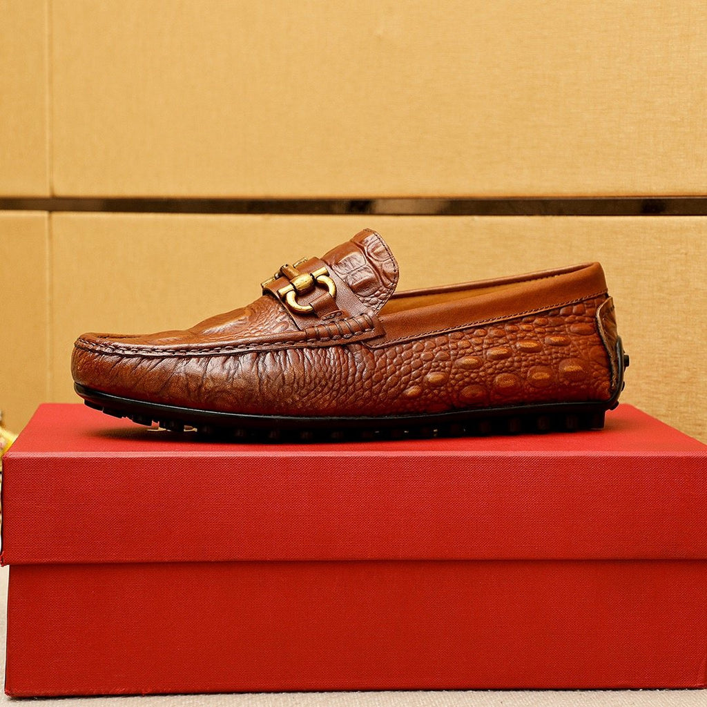 Ferragamo Brown Embossed Driving Loafers