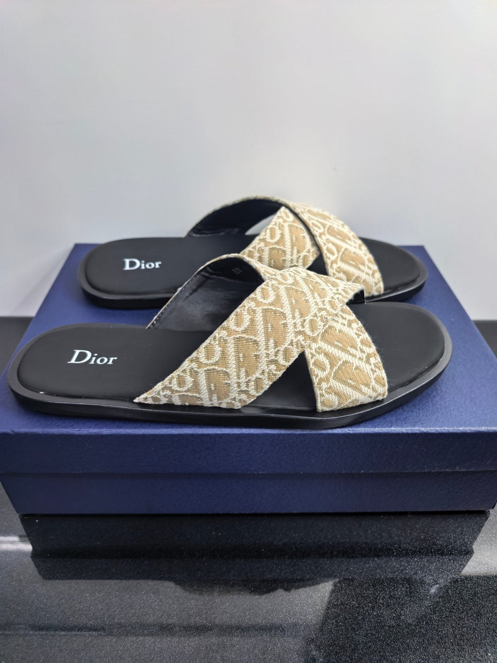 Dior Pattern Crossover Slide Sandals